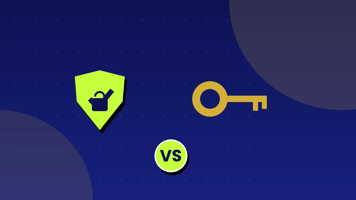 Security shield and golden key facing each other with a VS badge