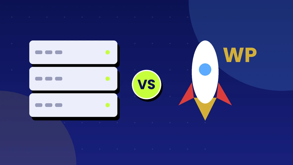 Server stack and a rocket representing cPanel hosting versus managed WordPress
