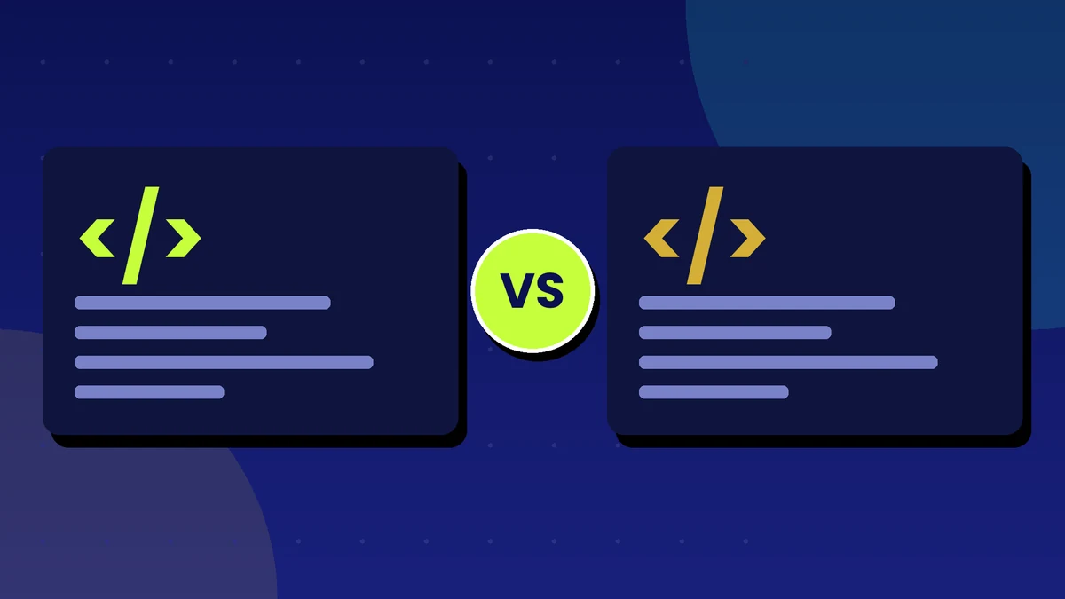 Two code editor symbols facing each other with a VS badge
