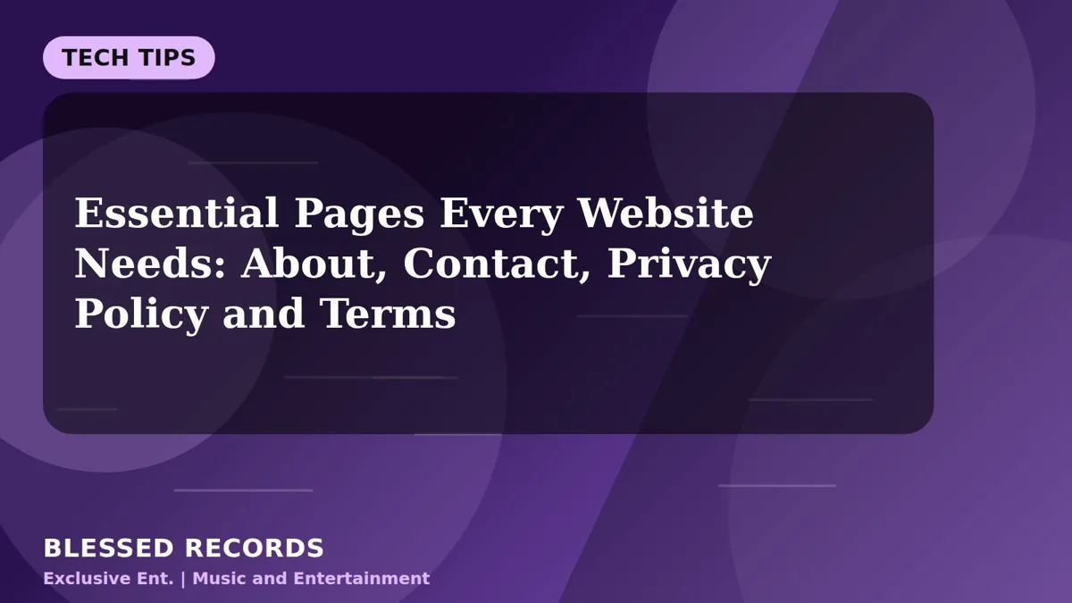 Title card: Essential Pages Every Website Needs: About, Contact, Privacy Policy and Terms
