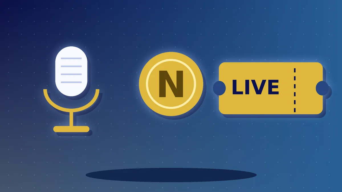 Illustration of a microphone, a Naira coin and a live show ticket