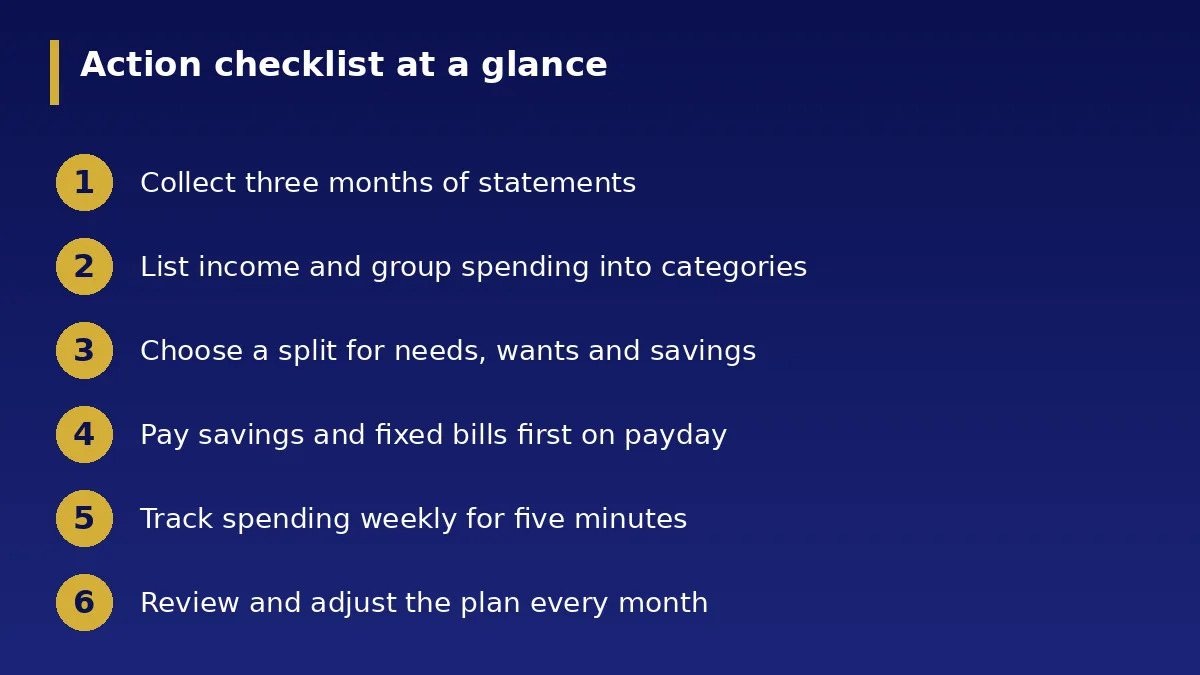 The action checklist at a glance: How to Build a Monthly Budget That Actually Works