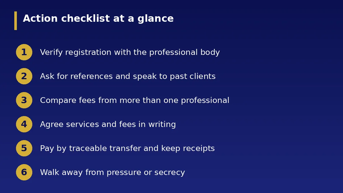 The action checklist at a glance: How to Choose a Reliable Property Agent or Surveyor in...