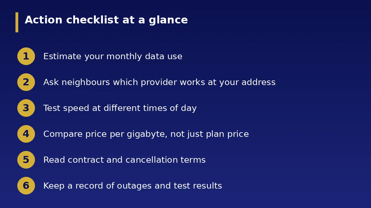 The action checklist at a glance: How to Choose an Internet Provider and Data Plan in Nigeria