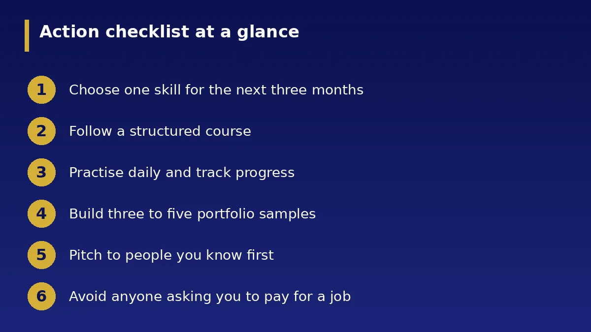 The action checklist at a glance: How to Learn a Digital Skill Online and Start Getting Paid