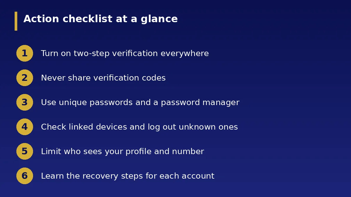 The action checklist at a glance: How to Protect Your WhatsApp and Social Media Accounts...