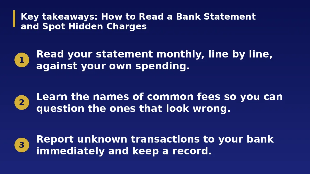 The three main points of this guide: How to Read a Bank Statement and Spot Hidden Charges
