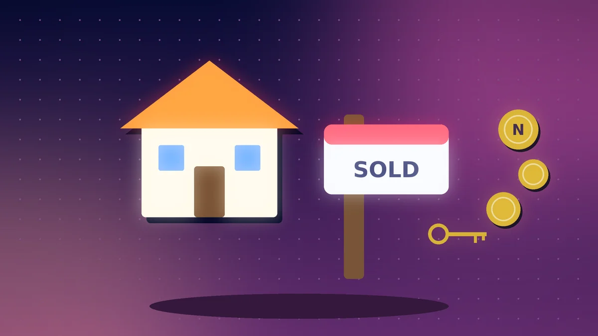 House with a SOLD sign, a key and Naira coins