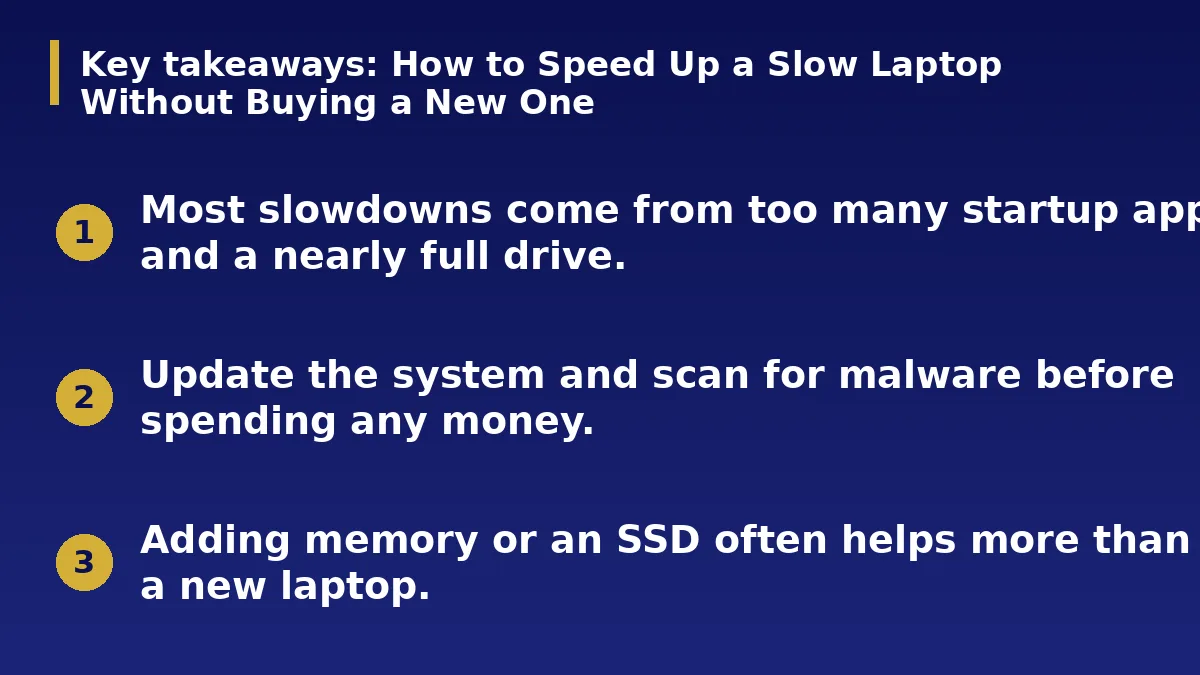The three main points of this guide: How to Speed Up a Slow Laptop Without Buying a New One