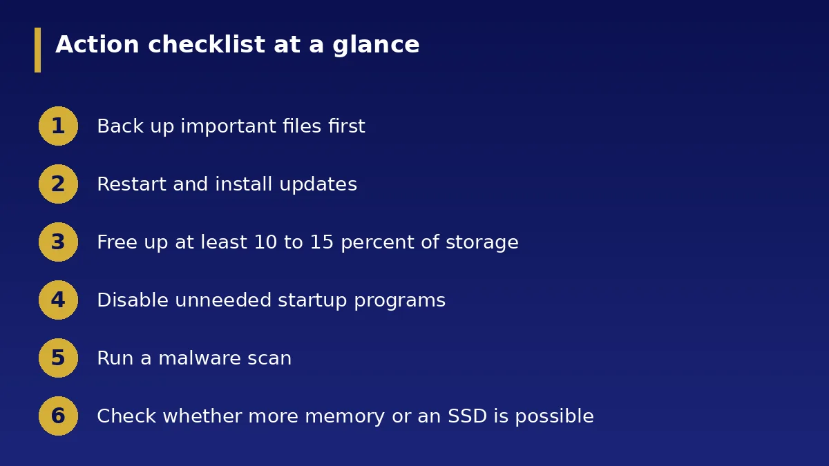 The action checklist at a glance: How to Speed Up a Slow Laptop Without Buying a New One