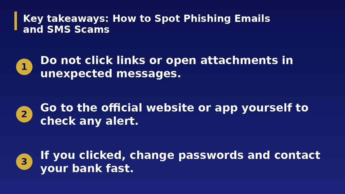 The three main points of this guide: How to Spot Phishing Emails and SMS Scams