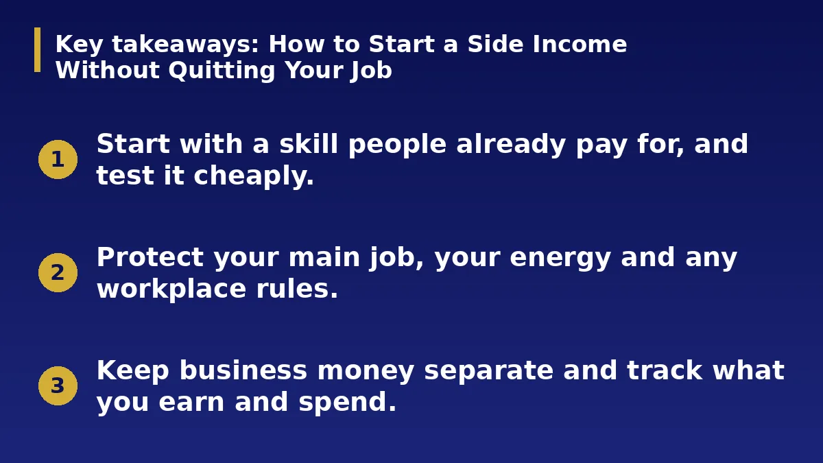 The three main points of this guide: How to Start a Side Income Without Quitting Your Job