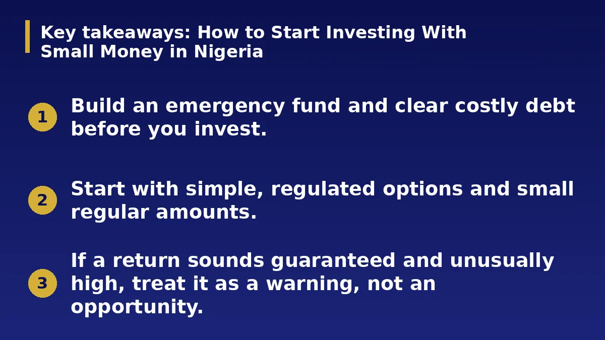 The three main points of this guide: How to Start Investing With Small Money in Nigeria