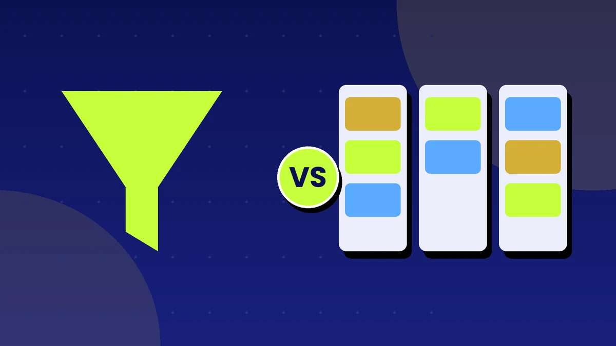 Sales funnel and pipeline board facing each other with a VS badge