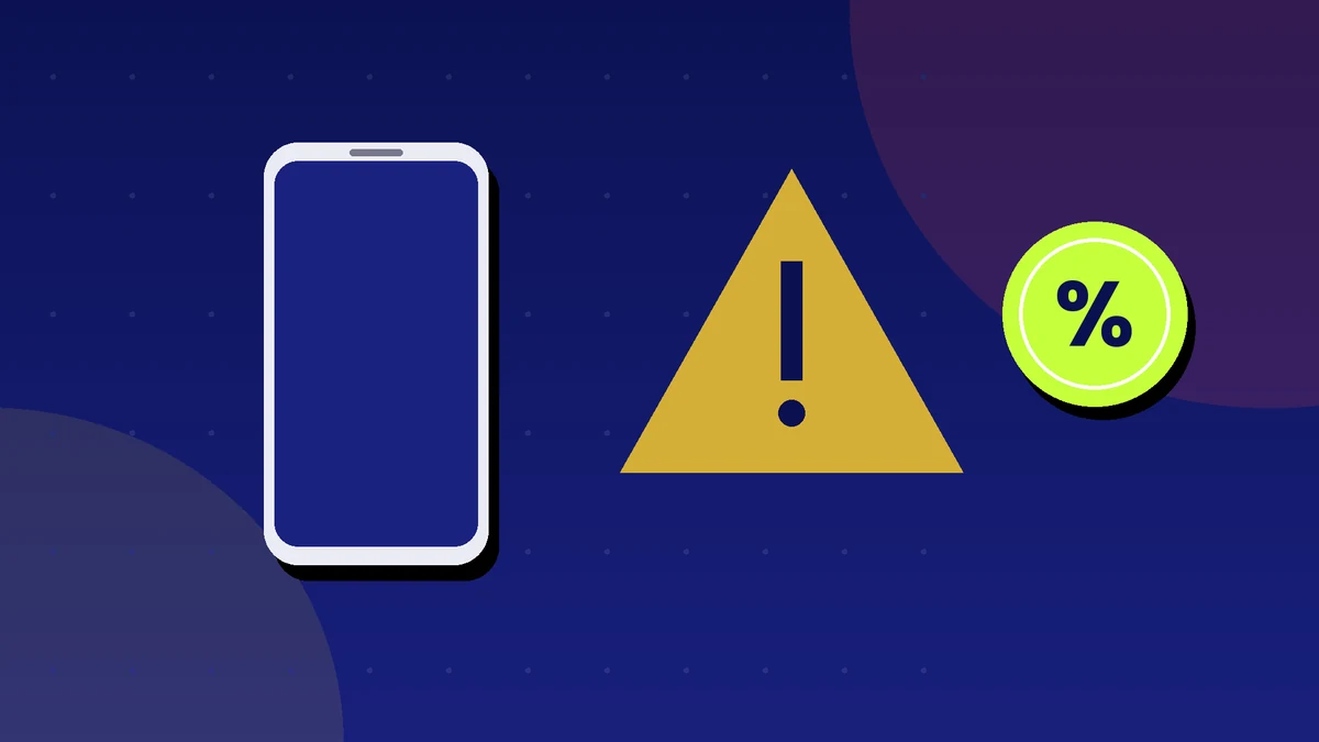 Illustration of a phone screen, a warning triangle and a percent sign