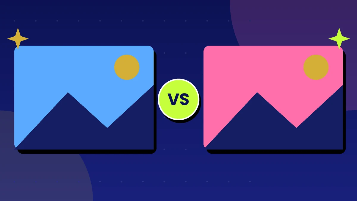 Two AI generated landscape pictures with sparkles and a VS badge