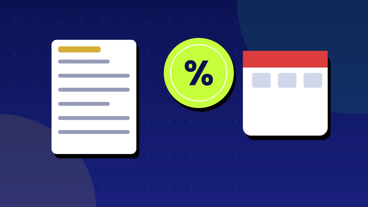 Illustration of a document, a percent sign and a calendar
