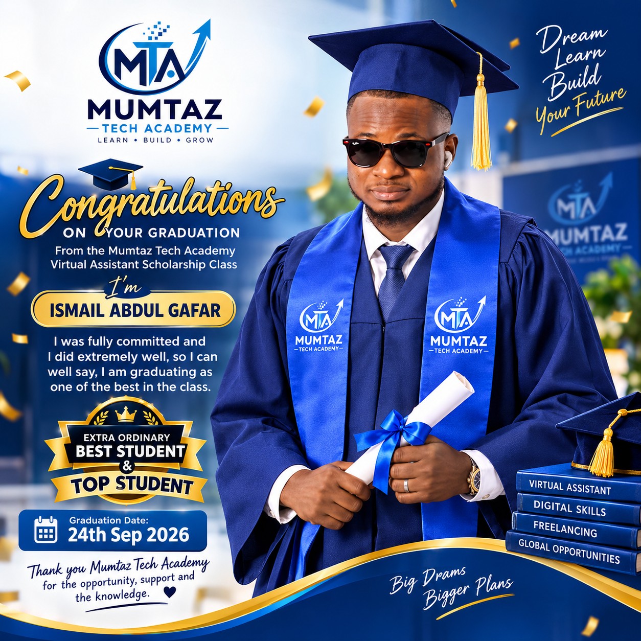 Remilekun Blessed graduation from Mumtaz Tech Academy