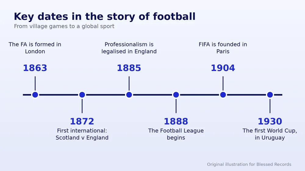 Timeline of key dates in football history from 1863 to 1930